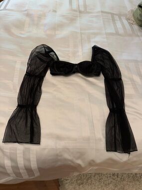 Sheer Black Mesh Puff Sleeve Crop Top